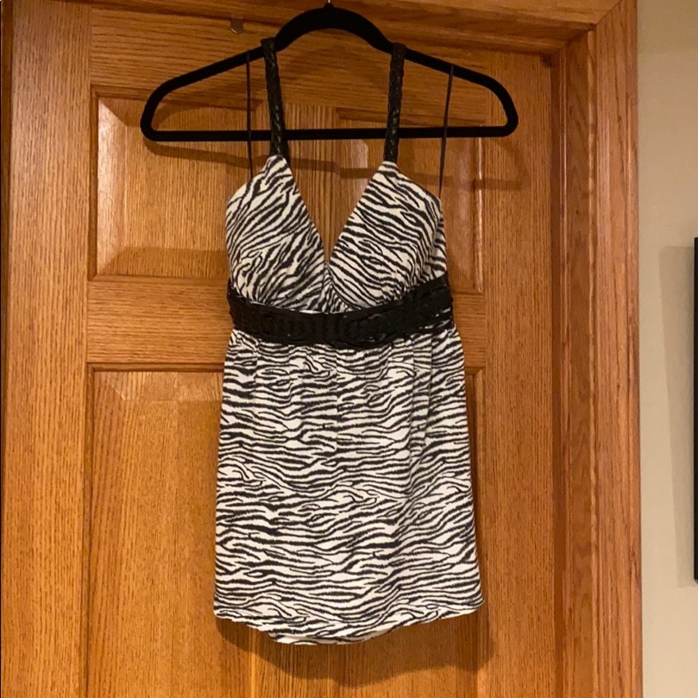 Zebra tank top with leather accents